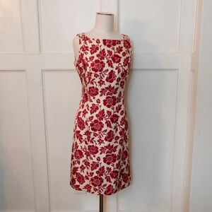 Ann Taylor Silk Dress Petites 8P 100% Silk Red Floral Dress Lined